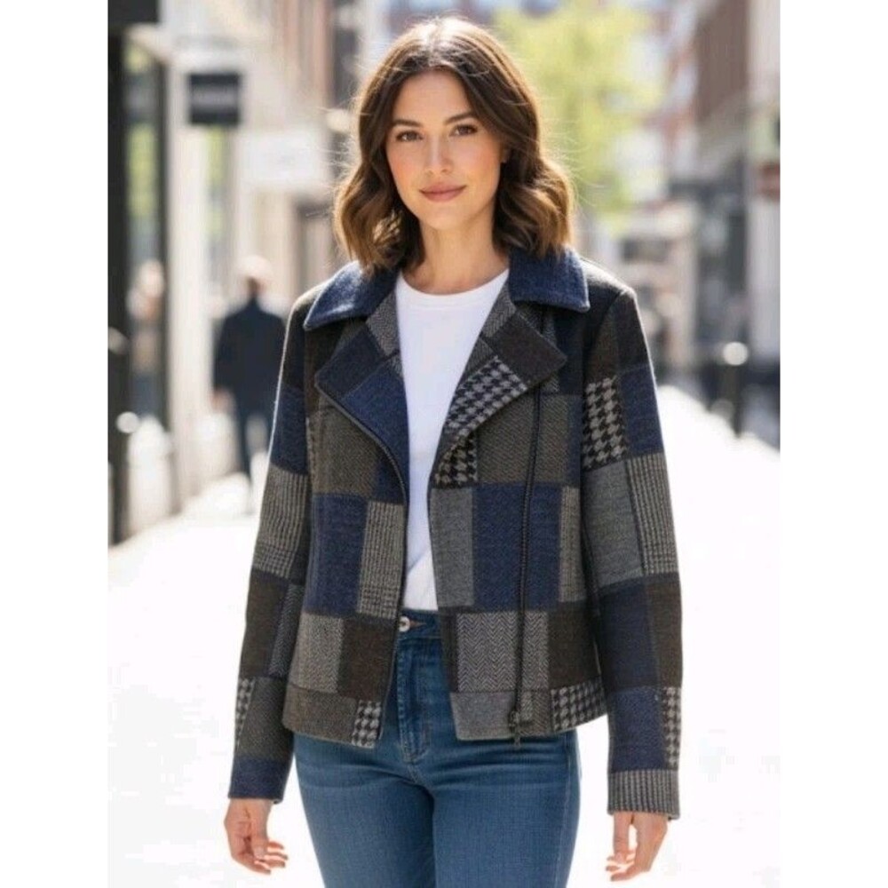 Bcbgmaxazria Patchwork Wool Blend Jacket Coat Mot… - image 1